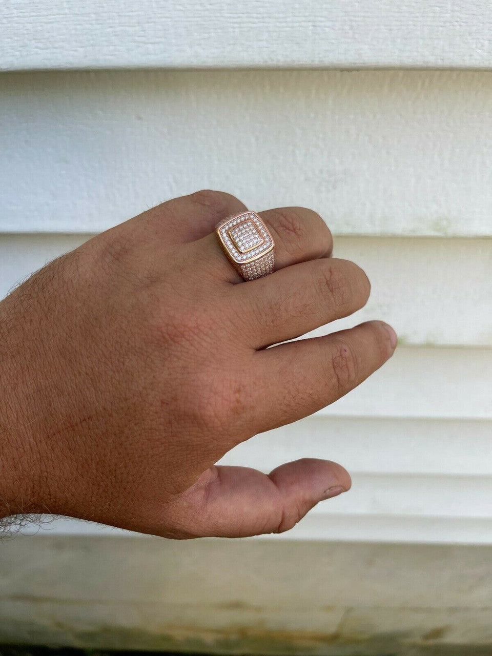 HarlemBling Real 14k Rose Gold Vermeil Men Hip Hop Iced Moissanite Ring Pass Diamond Tester