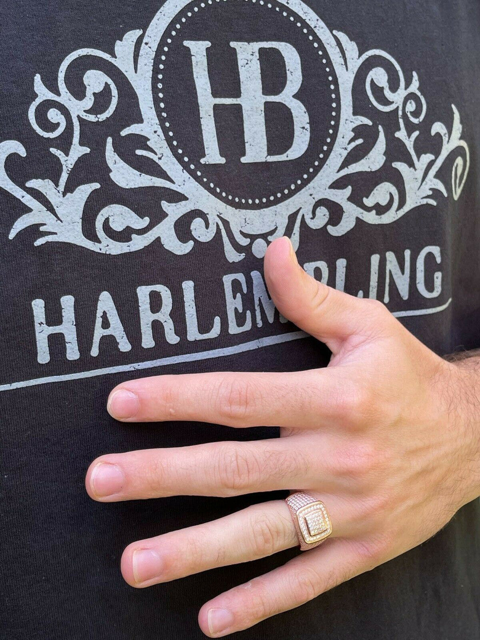 HarlemBling Real 14k Rose Gold Vermeil Men Hip Hop Iced Moissanite Ring Pass Diamond Tester