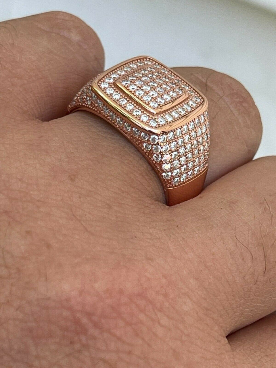HarlemBling Real 14k Rose Gold Vermeil Men Hip Hop Iced Moissanite Ring Pass Diamond Tester