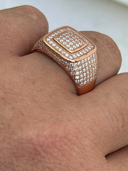 HarlemBling Real 14k Rose Gold Vermeil Men Hip Hop Iced Moissanite Ring Pass Diamond Tester