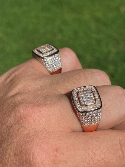 HarlemBling Real 14k Rose Gold Vermeil Men Hip Hop Iced Moissanite Ring Pass Diamond Tester