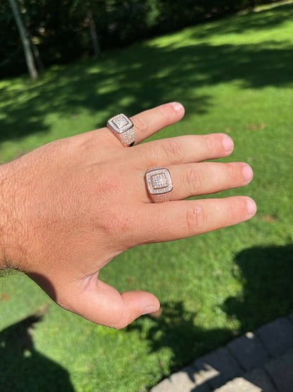 HarlemBling Real 14k Rose Gold Vermeil Men Hip Hop Iced Moissanite Ring Pass Diamond Tester