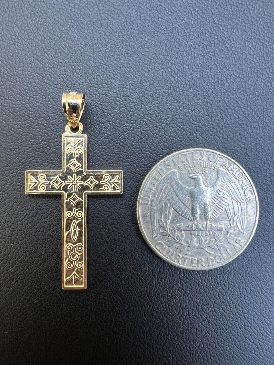 HarlemBling Real 14k Solid Yellow and White Diamond Cut Gold Cross Crucifix Pendant Necklace