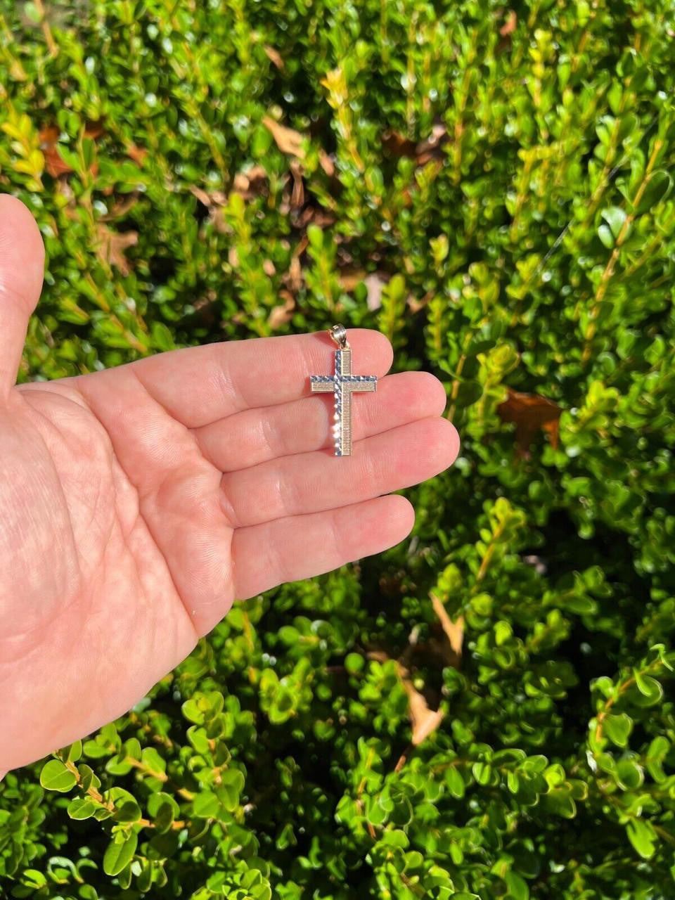 HarlemBling Real 14k Solid Yellow and White Diamond Cut Gold Cross Crucifix Pendant Necklace