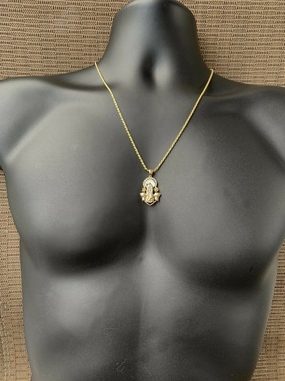 HarlemBling Real 14k Yellow Gold Over 925 Silver Virgin Mary Pendant Iced Hip Hop Men Ladies