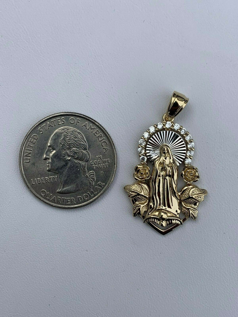 HarlemBling Real 14k Yellow Gold Over 925 Silver Virgin Mary Pendant Iced Hip Hop Men Ladies