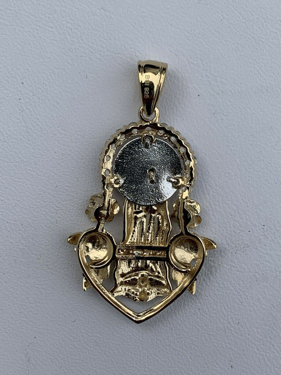 HarlemBling Real 14k Yellow Gold Over 925 Silver Virgin Mary Pendant Iced Hip Hop Men Ladies