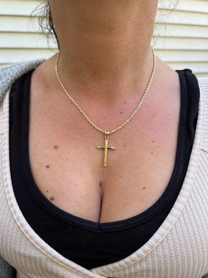 HarlemBling Real 14k Yellow Gold Plain Cross Crucifix Pendant Necklace Mens Ladies 1 Medium