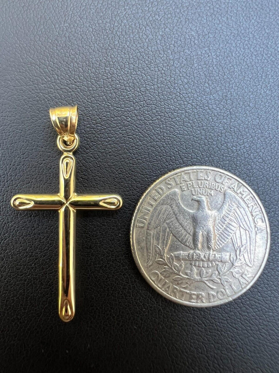 HarlemBling Real 14k Yellow Gold Plain Cross Crucifix Pendant Necklace Mens Ladies 1 Medium