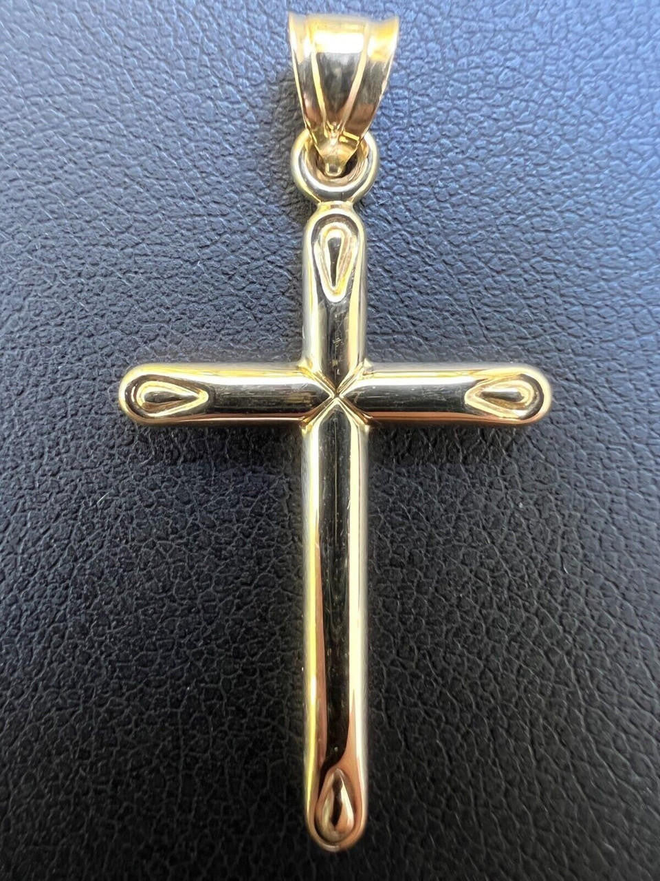 HarlemBling Real 14k Yellow Gold Plain Cross Crucifix Pendant Necklace Mens Ladies 1 Medium