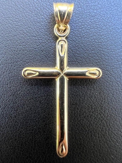 HarlemBling Real 14k Yellow Gold Plain Cross Crucifix Pendant Necklace Mens Ladies 1 Medium