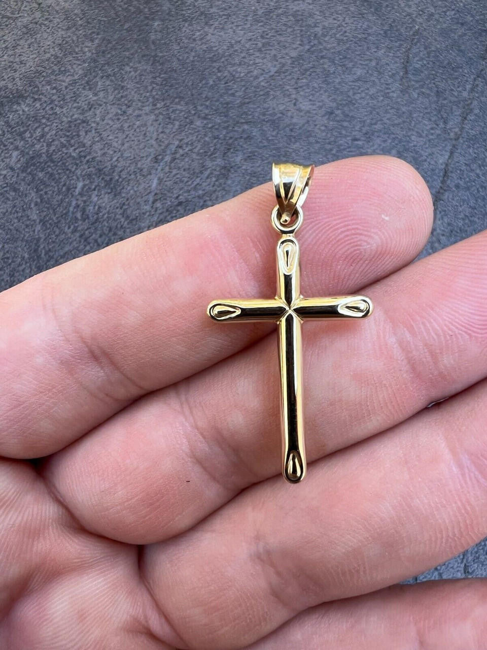 HarlemBling Real 14k Yellow Gold Plain Cross Crucifix Pendant Necklace Mens Ladies 1 Medium