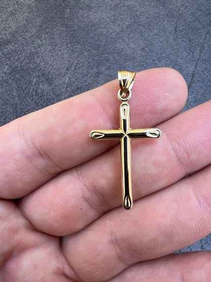 HarlemBling Real 14k Yellow Gold Plain Cross Crucifix Pendant Necklace Mens Ladies 1 Medium