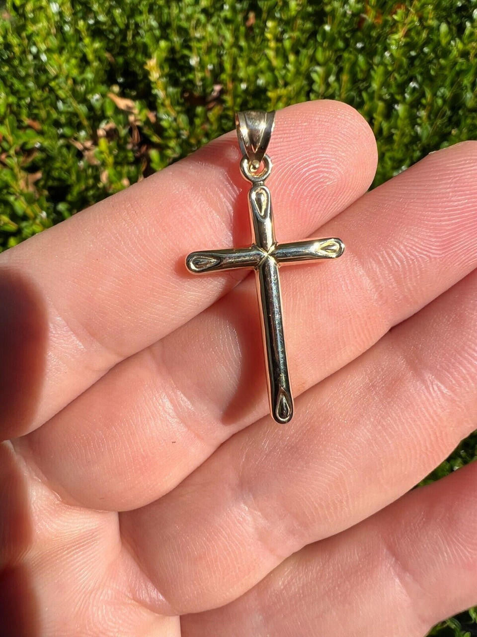 HarlemBling Real 14k Yellow Gold Plain Cross Crucifix Pendant Necklace Mens Ladies 1 Medium