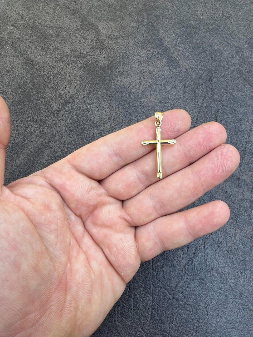 HarlemBling Real 14k Yellow Gold Plain Cross Crucifix Pendant Necklace Mens Ladies 1 Medium