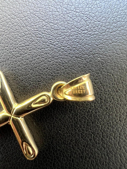HarlemBling Real 14k Yellow Gold Plain Cross Crucifix Pendant Necklace Mens Ladies 1 Medium