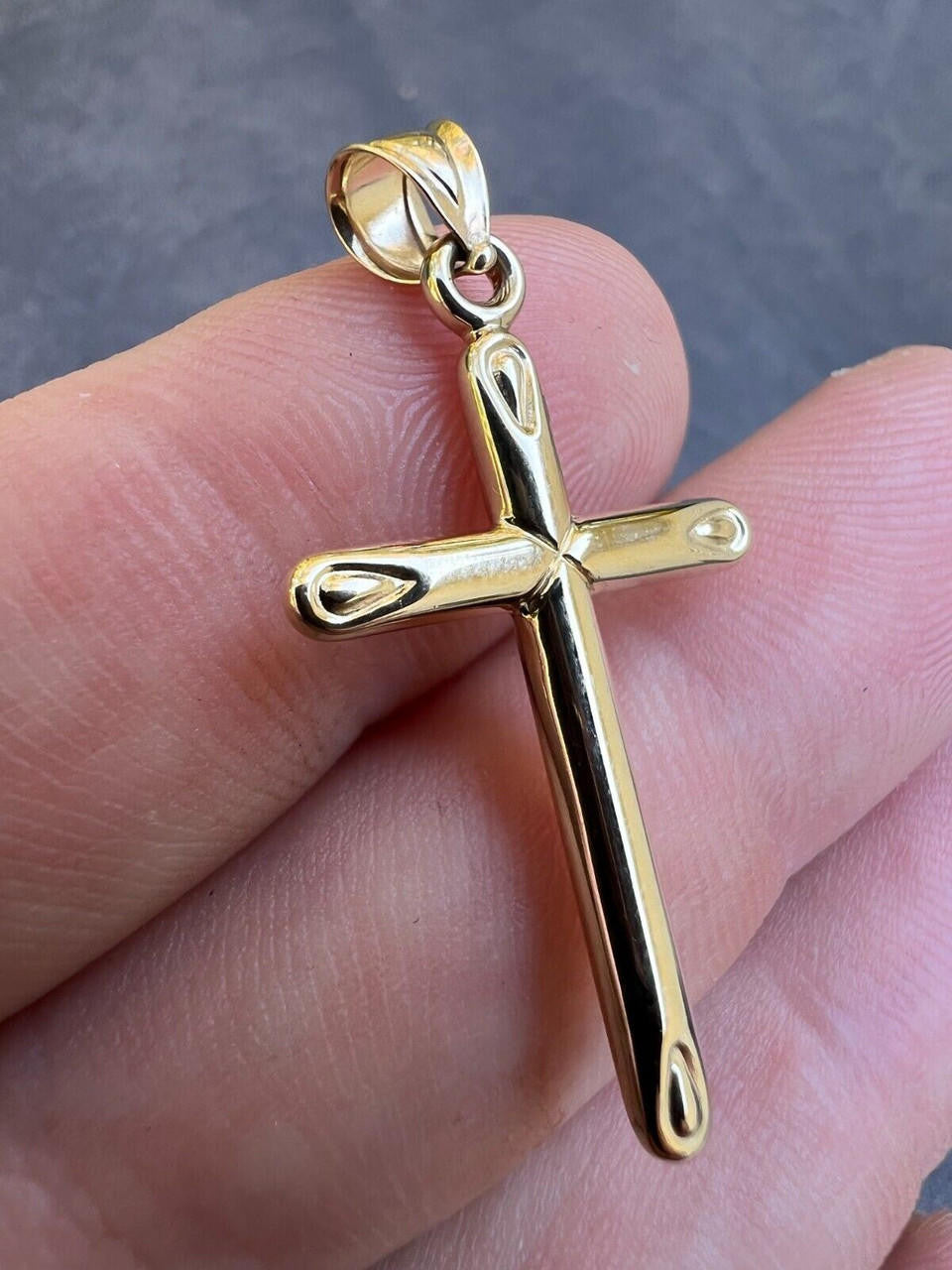 HarlemBling Real 14k Yellow Gold Plain Cross Crucifix Pendant Necklace Mens Ladies 1 Medium