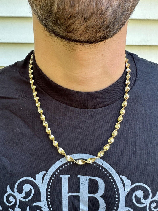 HarlemBling Real 14k Yellow Gold Vermeil 925 Silver 6mm Loose Singapore Rope Chain Necklace