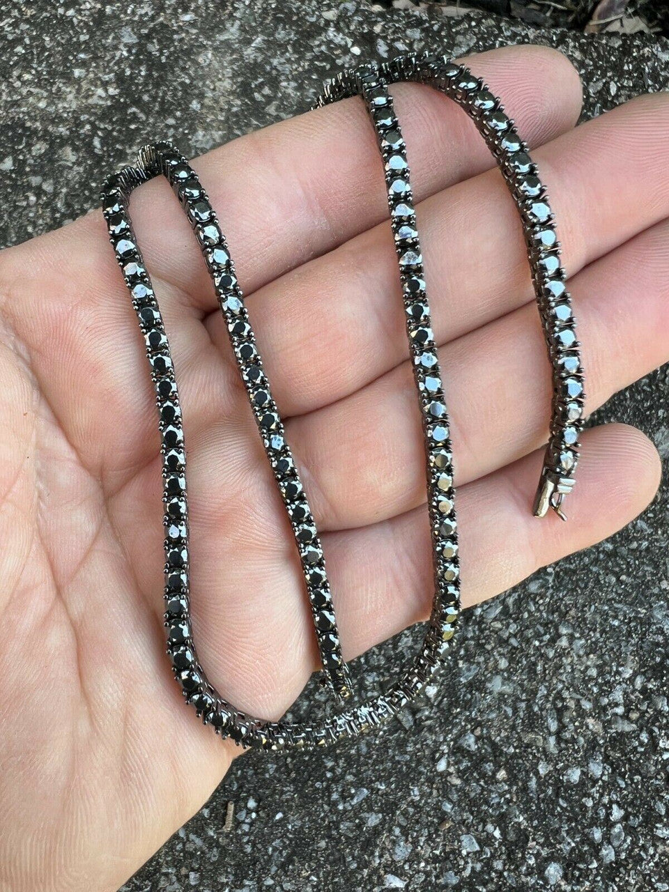 HarlemBling REAL 3mm Black MOISSANITE Tennis Chain Necklace - Passes Diamond Tester 14-24