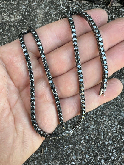 HarlemBling REAL 3mm Black MOISSANITE Tennis Chain Necklace - Passes Diamond Tester 14-24