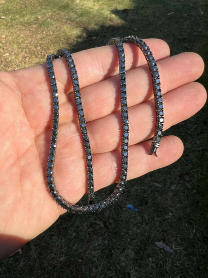 HarlemBling REAL 3mm Black MOISSANITE Tennis Chain Necklace - Passes Diamond Tester 14-24