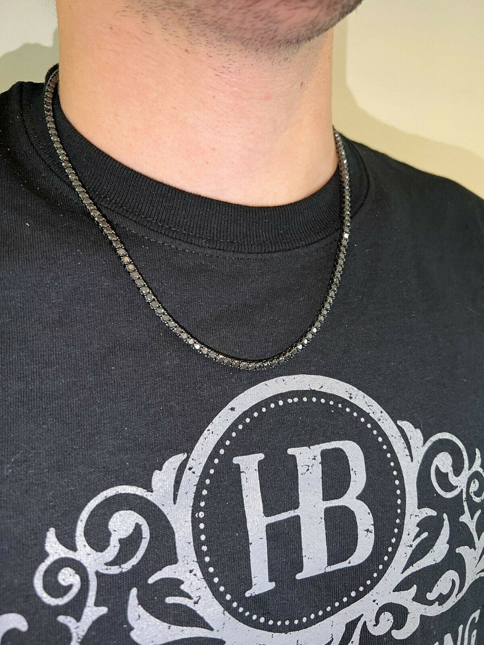 HarlemBling REAL 3mm Black MOISSANITE Tennis Chain Necklace - Passes Diamond Tester 14-24