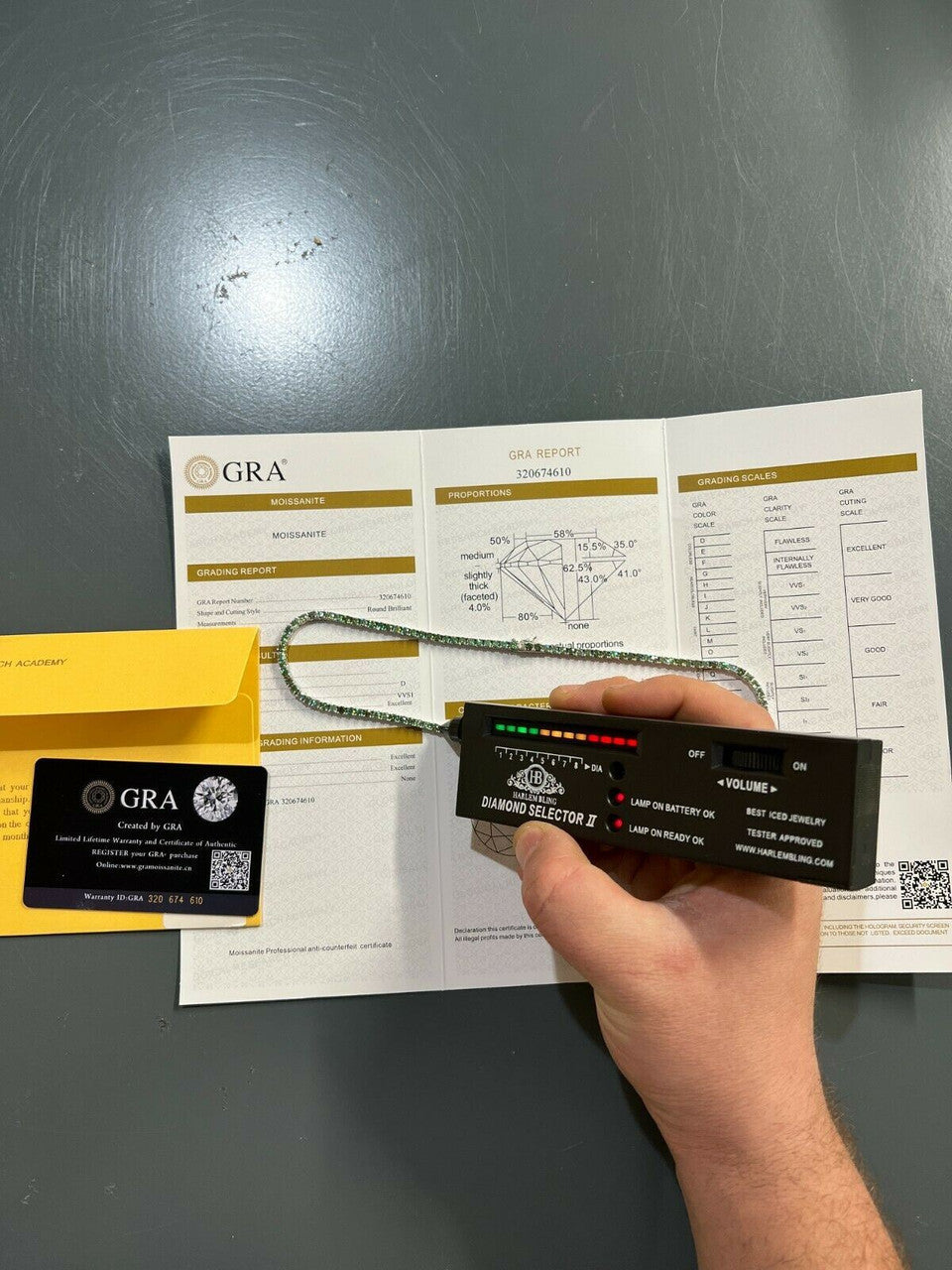 HarlemBling REAL 3mm Blue Green MOISSANITE Tennis Chain Necklace - Pass Diamond Test 14-24