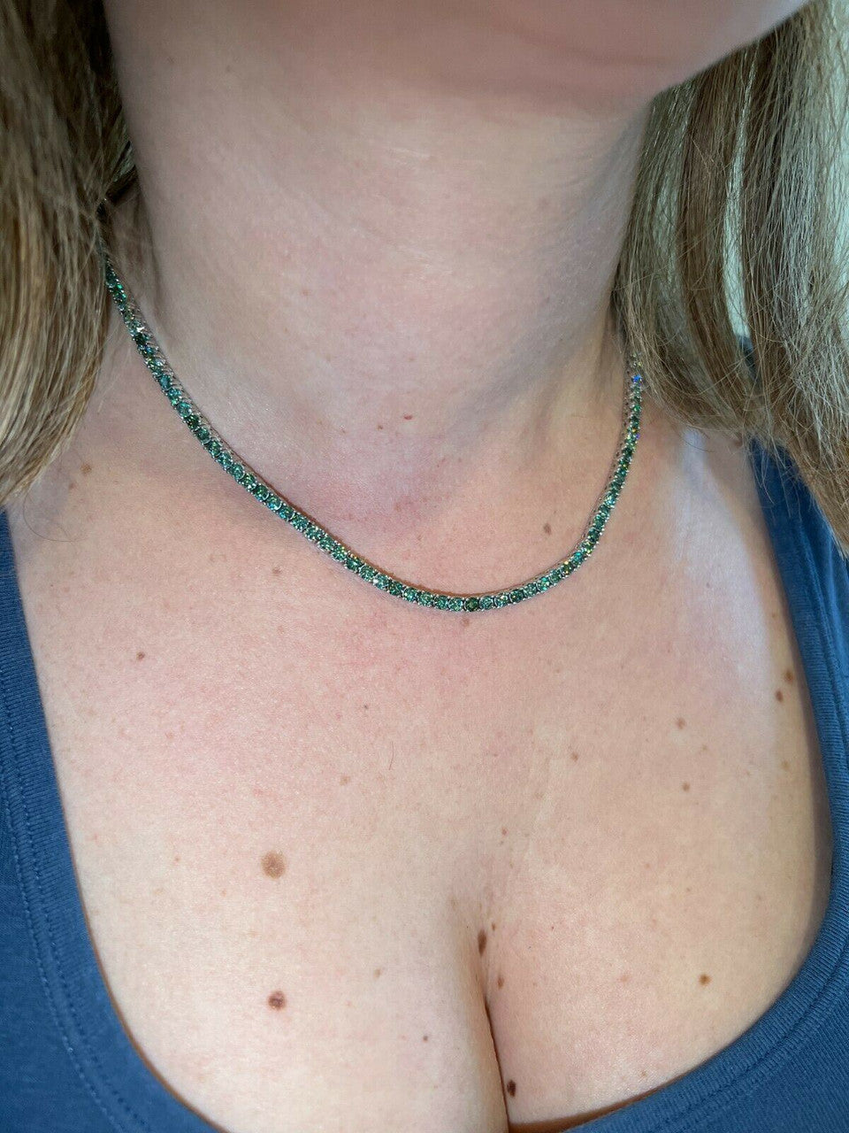 HarlemBling REAL 3mm Blue Green MOISSANITE Tennis Chain Necklace - Pass Diamond Test 14-24