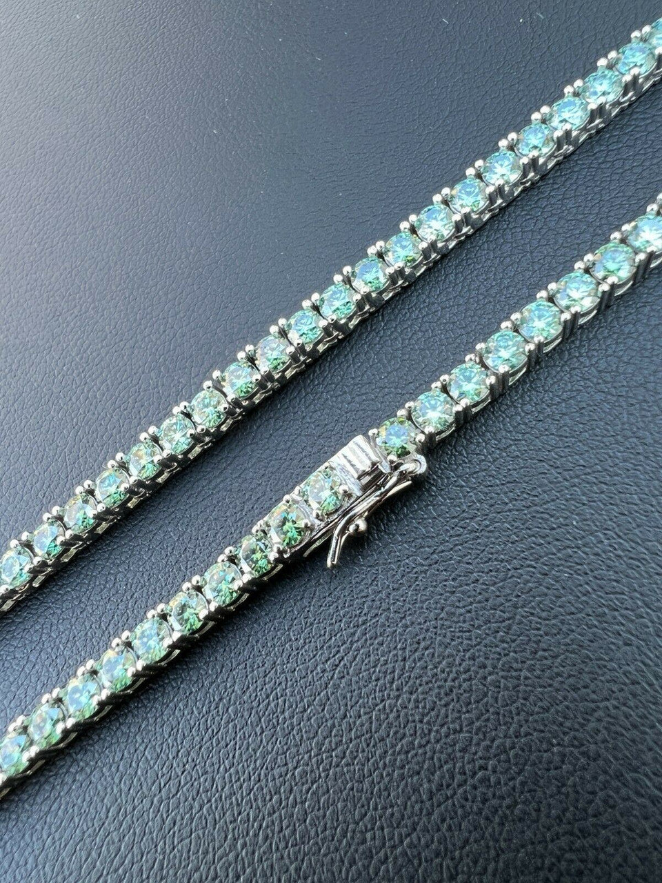 HarlemBling REAL 3mm Blue Green MOISSANITE Tennis Chain Necklace - Pass Diamond Test 14-24