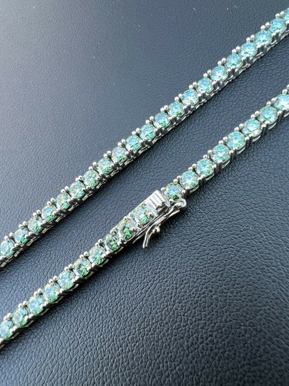HarlemBling REAL 3mm Blue Green MOISSANITE Tennis Chain Necklace - Pass Diamond Test 14-24