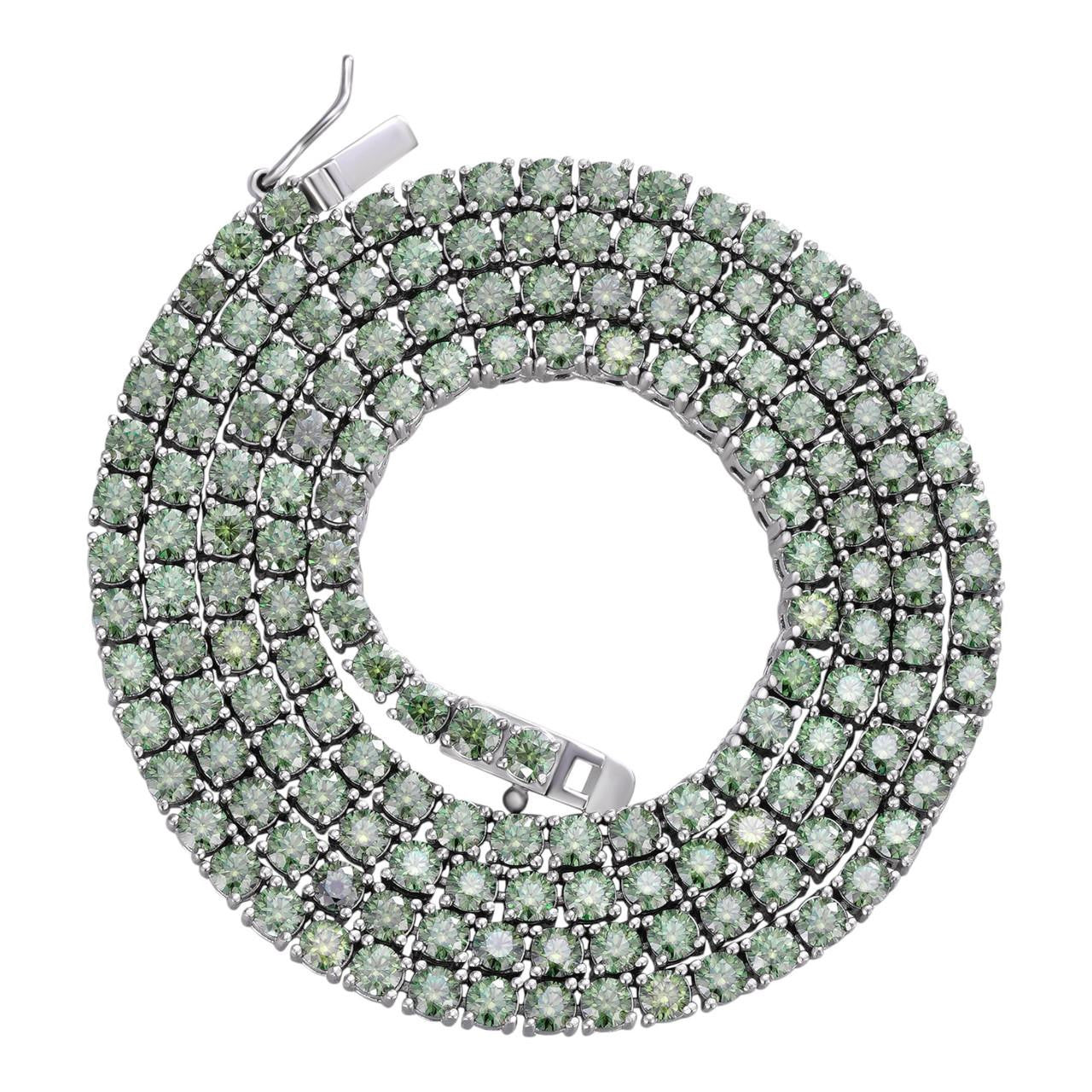 HarlemBling REAL 3mm Blue Green MOISSANITE Tennis Chain Necklace - Pass Diamond Test 14-24"