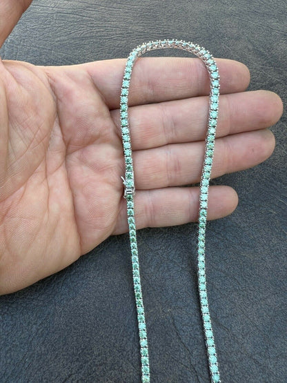 HarlemBling REAL 3mm Blue Green MOISSANITE Tennis Chain Necklace - Pass Diamond Test 14-24