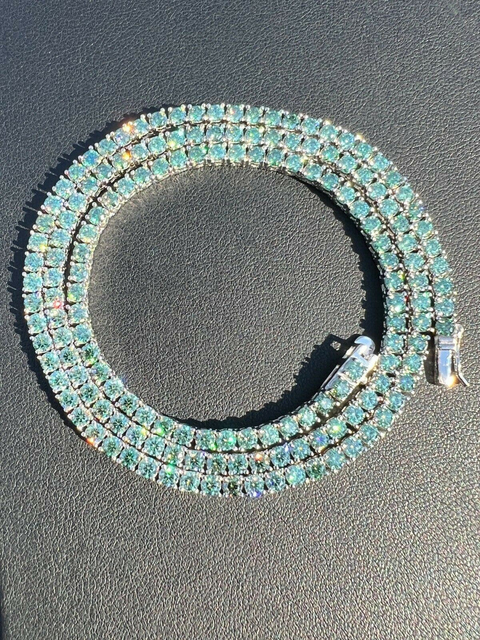HarlemBling REAL 3mm Blue Green MOISSANITE Tennis Chain Necklace - Pass Diamond Test 14-24