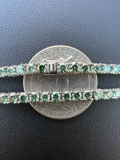 HarlemBling REAL 3mm Blue Green MOISSANITE Tennis Chain Necklace - Pass Diamond Test 14-24