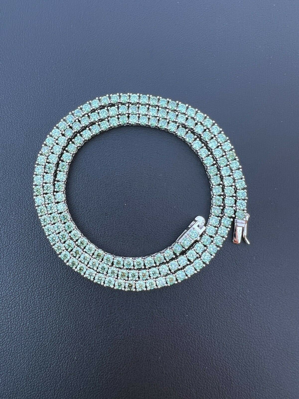 HarlemBling REAL 3mm Blue Green MOISSANITE Tennis Chain Necklace - Pass Diamond Test 14-24