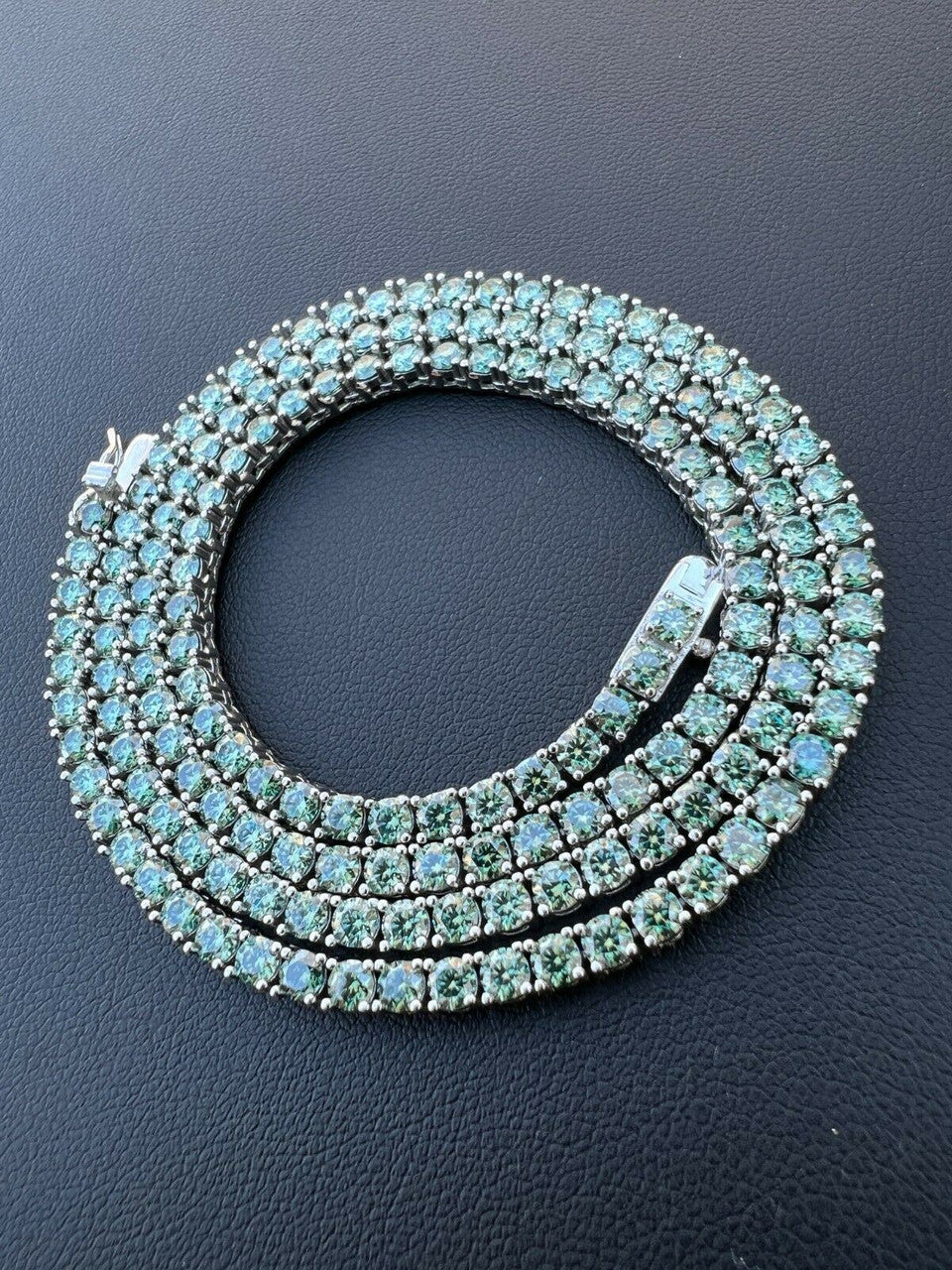 HarlemBling REAL 3mm Blue Green MOISSANITE Tennis Chain Necklace - Pass Diamond Test 14-24