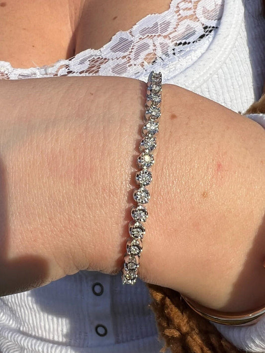 HarlemBling Real 3mm MOISSANITE Illusion Miracle Set Tennis Bracelet In 925 Silver 6-8.5"