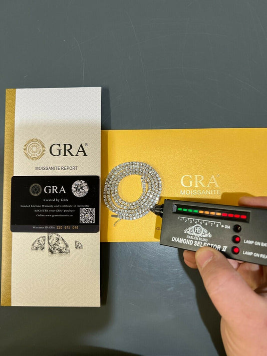 HarlemBling REAL 3mm MOISSANITE Tennis Chain Necklace - VVS D Color - Passes Diamond Tester