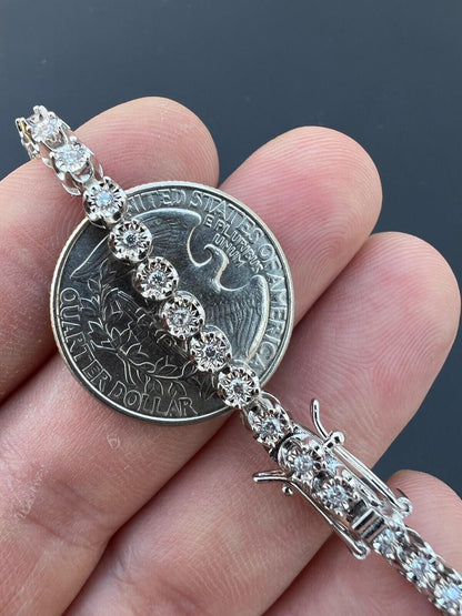 HarlemBling Real 3mm Natural VS D Diamond Illusion Set Tennis Bracelet In 925 Silver 6-8.5"