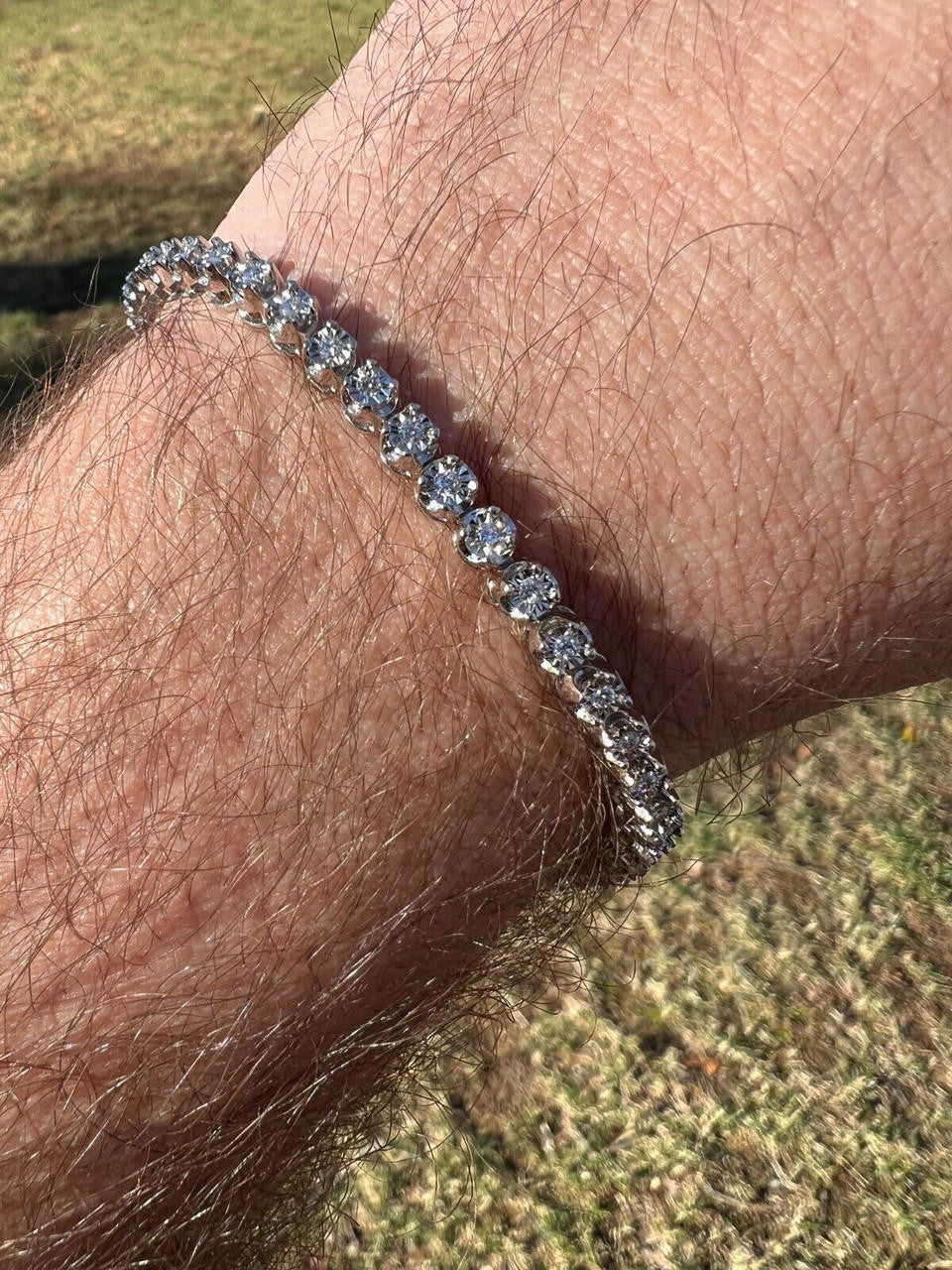 HarlemBling Real 3mm Natural VS D Diamond Illusion Set Tennis Bracelet In 925 Silver 6-8.5"