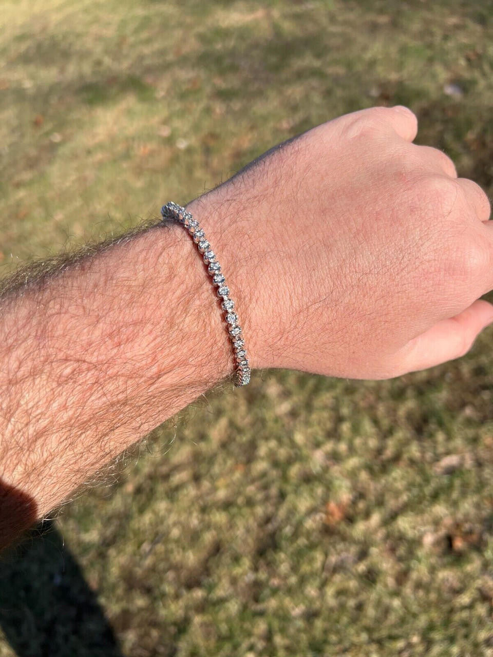 HarlemBling Real 3mm Natural VS D Diamond Illusion Set Tennis Bracelet In 925 Silver 6-8.5"