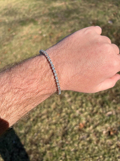 HarlemBling Real 3mm Natural VS D Diamond Illusion Set Tennis Bracelet In 925 Silver 6-8.5"