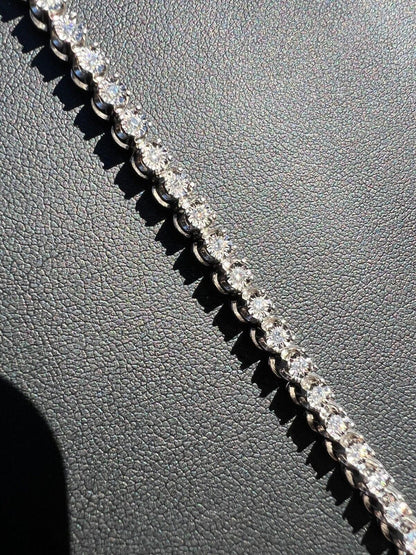 HarlemBling Real 3mm Natural VS D Diamond Illusion Set Tennis Bracelet In 925 Silver 6-8.5"