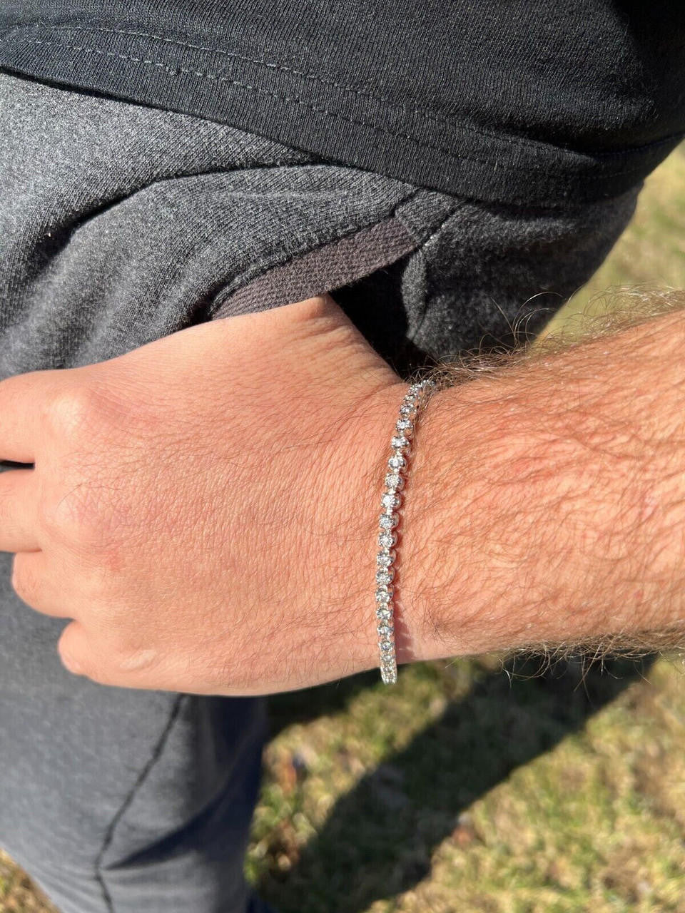 HarlemBling Real 3mm Natural VS D Diamond Illusion Set Tennis Bracelet In 925 Silver 6-8.5"