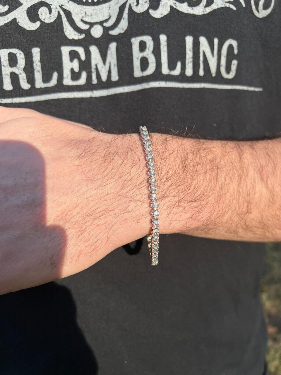 HarlemBling Real 3mm Natural VS D Diamond Illusion Set Tennis Bracelet In 925 Silver 6-8.5"