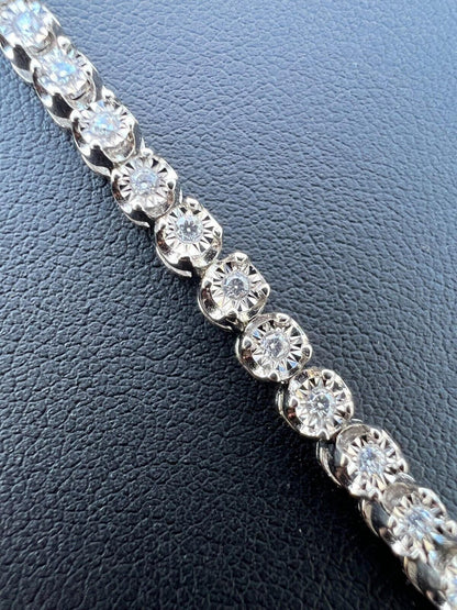 HarlemBling Real 3mm Natural VS D Diamond Illusion Set Tennis Bracelet In 925 Silver 6-8.5"