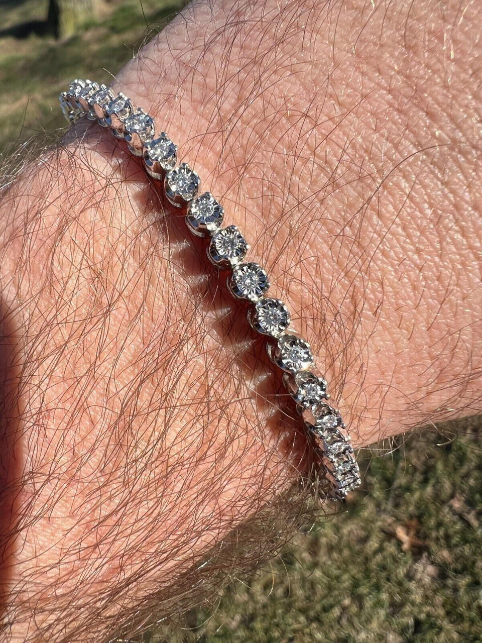 HarlemBling Real 3mm Natural VS D Diamond Illusion Set Tennis Bracelet In 925 Silver 6-8.5"