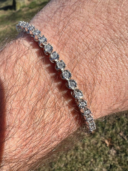 HarlemBling Real 3mm Natural VS D Diamond Illusion Set Tennis Bracelet In 925 Silver 6-8.5"
