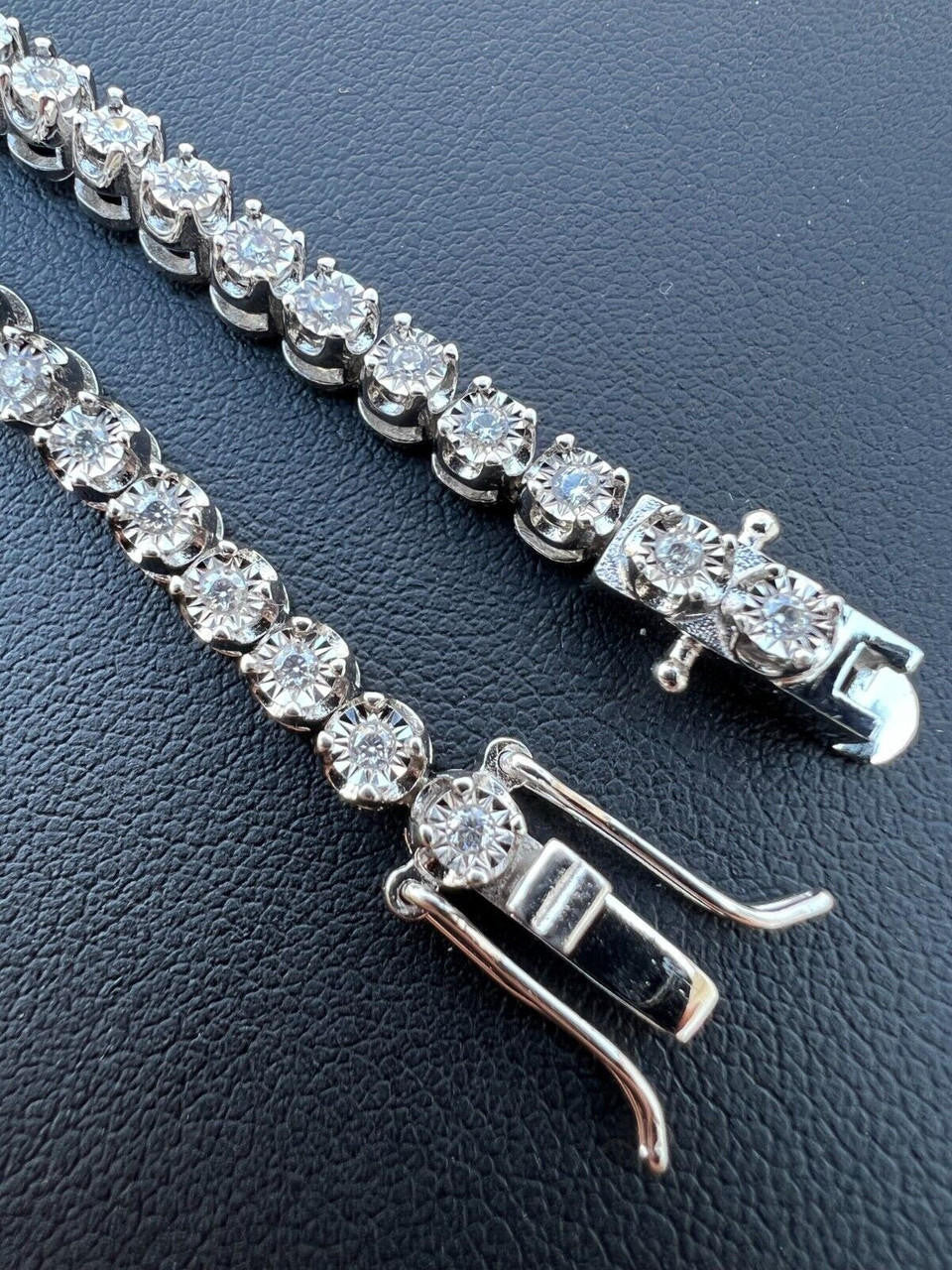 HarlemBling Real 3mm Natural VS D Diamond Illusion Set Tennis Bracelet In 925 Silver 6-8.5"