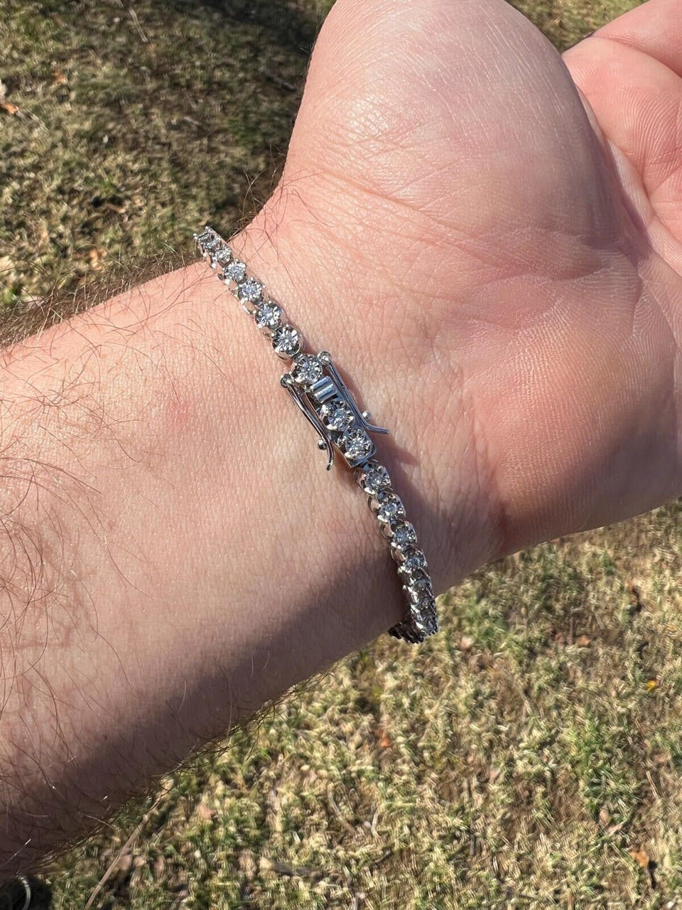 HarlemBling Real 3mm Natural VS D Diamond Illusion Set Tennis Bracelet In 925 Silver 6-8.5"